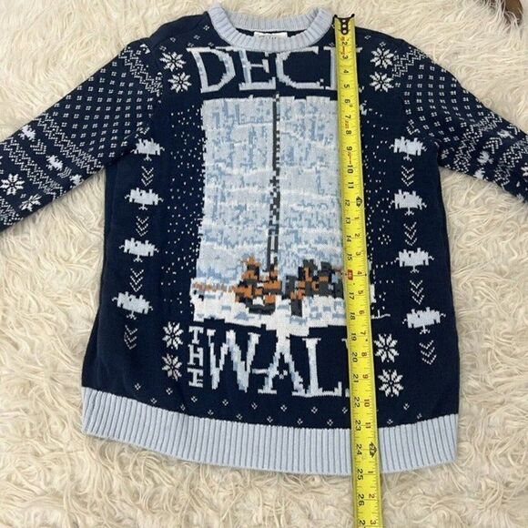 Game of Thrones Mens “Deck The Wall” Ugly Christmas Knit Sweater Navy Blue Small - Picture 5 of 10